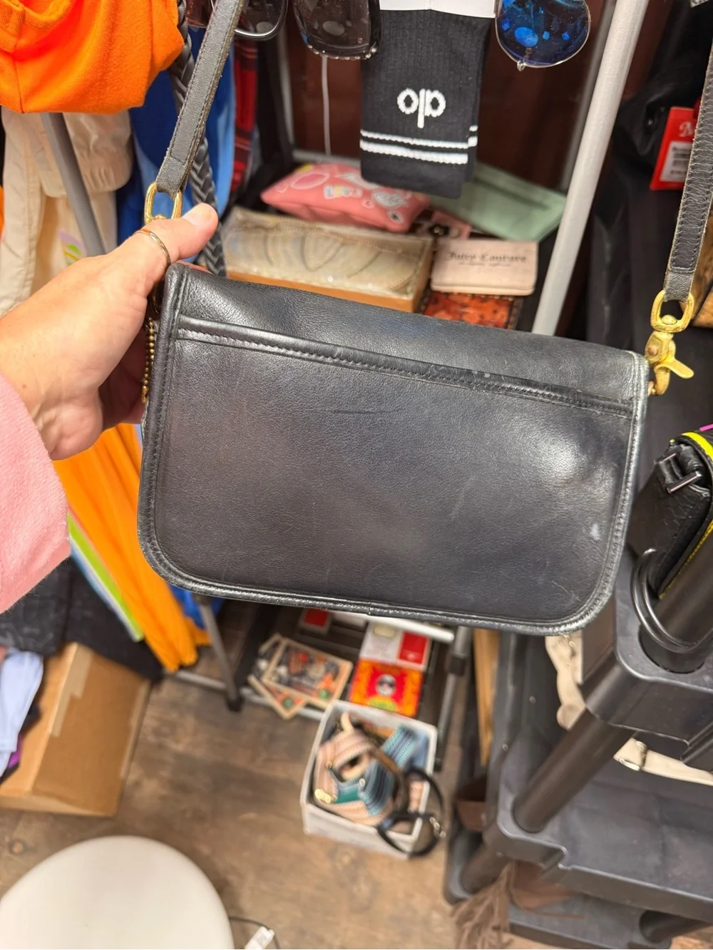 Coach Black Penny Pocket Leather Crossbody with Gold Turn-Lock